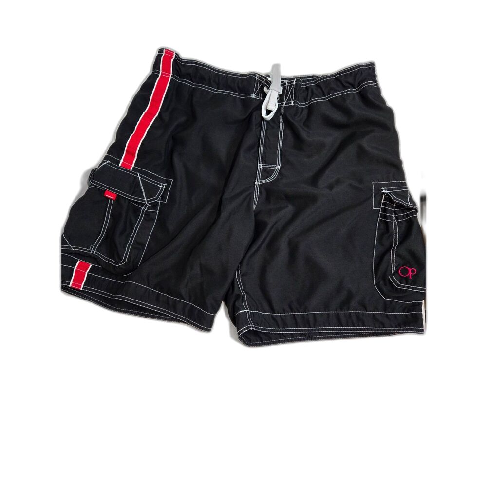 Vintage Ocean Pacific Cargo Board Shorts | Men's XL Waist 40-42 | Black & Red